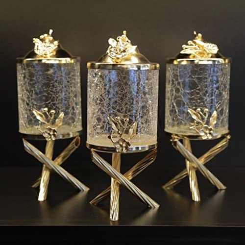 Hanmade Gold Glass Canister Set For Kitchen, Spice Jars, Tea Sugar Coffee Canister, Cookie & Candy Jar