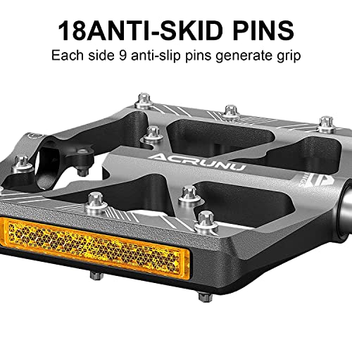 Acrunu Mountain Bike Pedals,Aluminum Alloy Bicycle Pedals With Reflectors,3 Sealed Bearings 9/16 Inch Mtb Pedals Lightweight Wide Platform-Cnc Machined (Silver) #TOP4