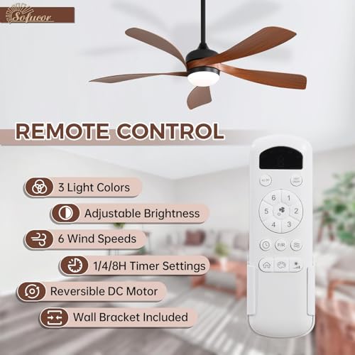 Sofucor 52 Inch Ceiling Fans with Lights and Remote, Outdoor Ceiling Fan with Light 6-Speed 3 CCT 3-Timer, Low Profile Ceiling Fan 5 Blade Reversible DC Motor for Living Room Bedroom Patio thumbnail 2