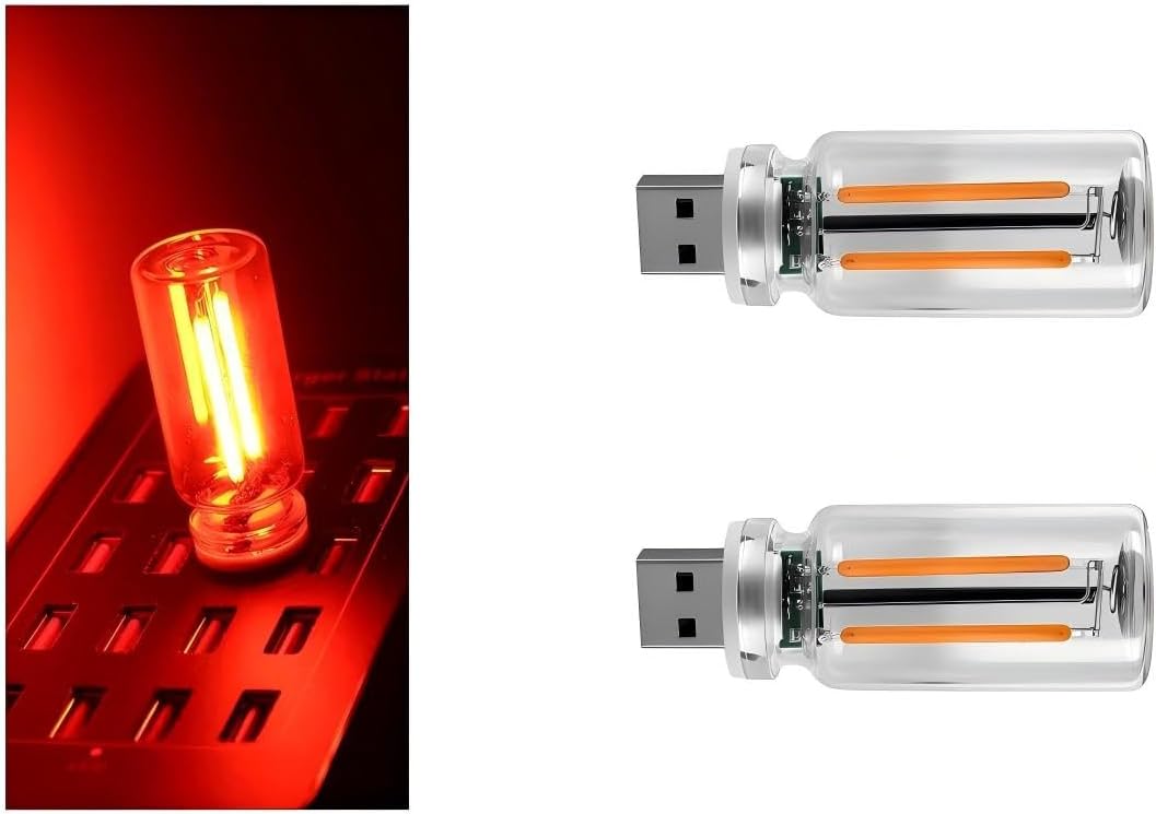 Zpana 2PCS Car USB Night Lights, Portable Mini Touch Dimmable Vehicle Retro Glass Bottle Ambient Lamp, Plug-in Automotive Interior Atmosphere Decoration Bulb, Universal for SUV, Sedan, Truck (Blue)