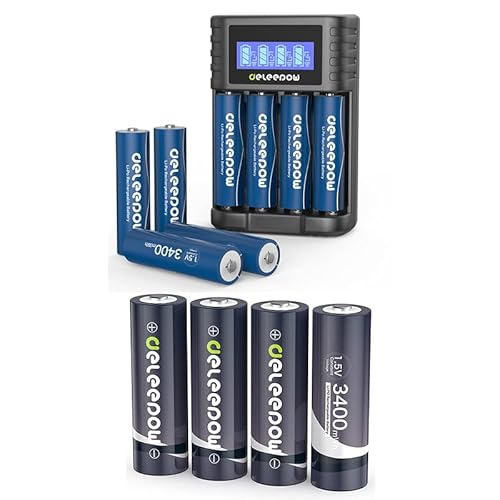 Deleepow 1.5V Rechargeable Aa Batteries 3400Mwh Lithium Batteries Aa Rechargeable 1500 Cycle 12 Count With Multifunctional Charger #TOP22