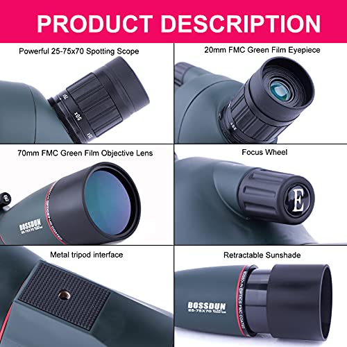 25-75x70 Spektive mit Stativ, Zoom Wasserdichtes BAK4 Prisma-Monokular-Teleskop für Vogelbeobachtung, Zielschießen… – Bild 3