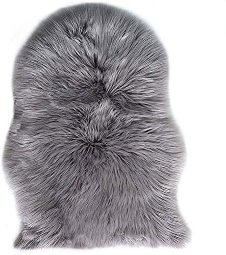KAIHONG Faux Fur Sheepskin Style Rug (60 x 90 cm) Faux Fleece Chair Cover Seat Pad Soft Fluffy Shaggy Area Rugs For Bedroom Sofa Floor (gray - Image 2
