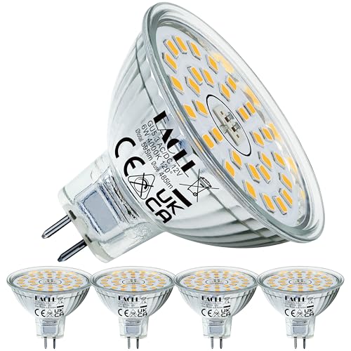 EACLL Ampoules LED GU5.3 Blanc Neutre, 6W Équivalent Halogène MR16 50W, Lot de 4, 4000K 485 Lumens Projecteur Sans Scintillement, Large Faisceau 120° Spot, Non Dimmable AC/DC 12V Lampe à Réflecteur