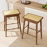 Bamworld Rattan Bar Stools Set of 2 Counter Stools Height Kitchen Stools 24 inch Barstools Backless Boho Mid Century Modern Barstools for Home Bar Furniture(Brown)
