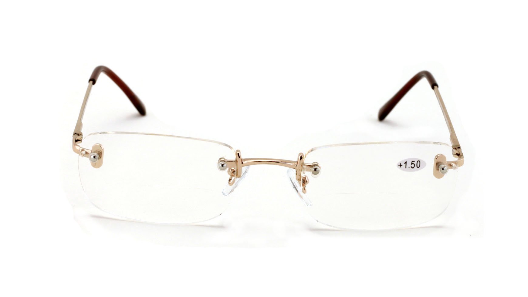 V.W.E. Clear Bifocal Rimless Rectangle Reader Reading glasses - Comfortable Stylish Simple Readers (Gold, 1.50)