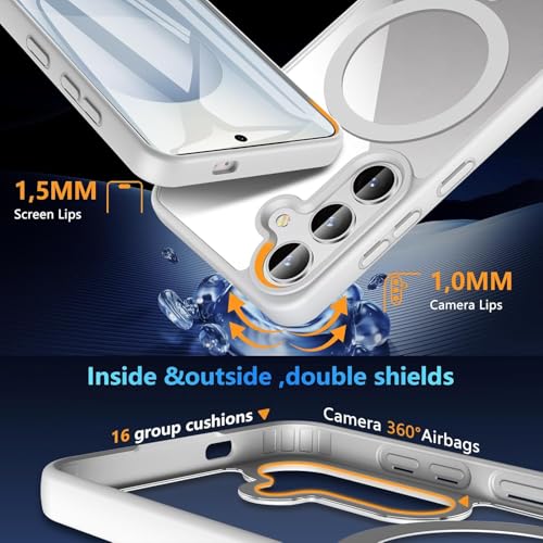 Image of VONZEE Compatible with Samsung Galaxy S26 5G Case Luxury Retro Flowers Floral Clear for Magnetic Wireless Charging Case Shockproof PC+TPU Cute Glossy Shiny Cover for Girls Women, Grey