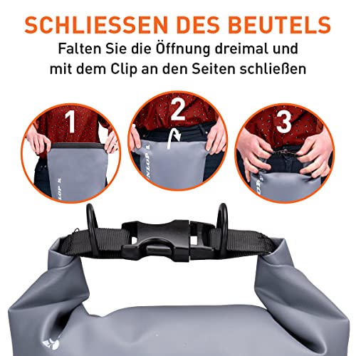 Foto von Dunlop Dry Bag - 5 L - Wasserdichte Sack - PVC - Inkl. Verstellbarem Schultergurt - Grau