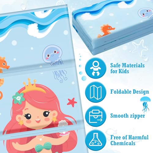 Image of Shellwei Vinyl Nap Mat Kid Preschool Daycare Sleep Mat,Mermaid | 1 inch Thickness, 45 inch x 19 inch x 1 inch, 4-section Softness Rest Mat, Suitable for Daycare Travel, and Home, Easy to Clean