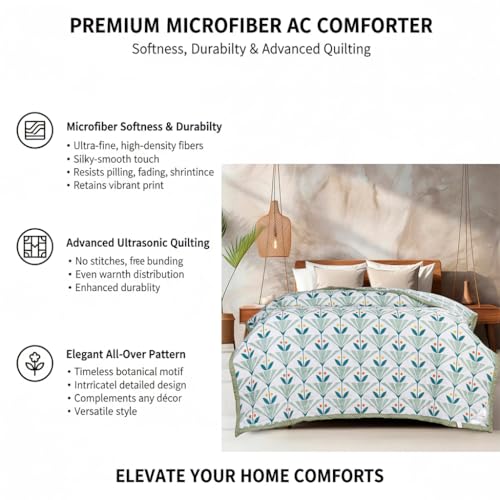 Image of IVAZA Luxury Ultrasonic Punch AC Comforter Blanket - Quilted Microfiber Floral Pattern, Lightweight Breathable All‑Season Blanket for Bedroom, Travel (Singled Bed,228x152 CM) (Green White