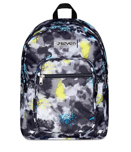 Seven Zaino Scuola Freethink, Nero Giallo, Doppio Scomparto Con Tasca per PC e Tasca per Borraccia, 34 L, Scuola Media e Superiore, Zaino Ragazzo