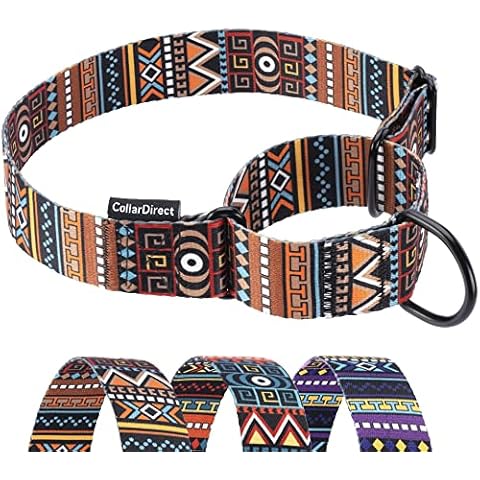 CollarDirect Martingale Collars for Dogs Heavy Duty Tribal Pattern Adjustable Soft Safety Training Nylon Wide Pet Collar Medium Large (Pattern 3, L, Neck Size 15"-20") Cover