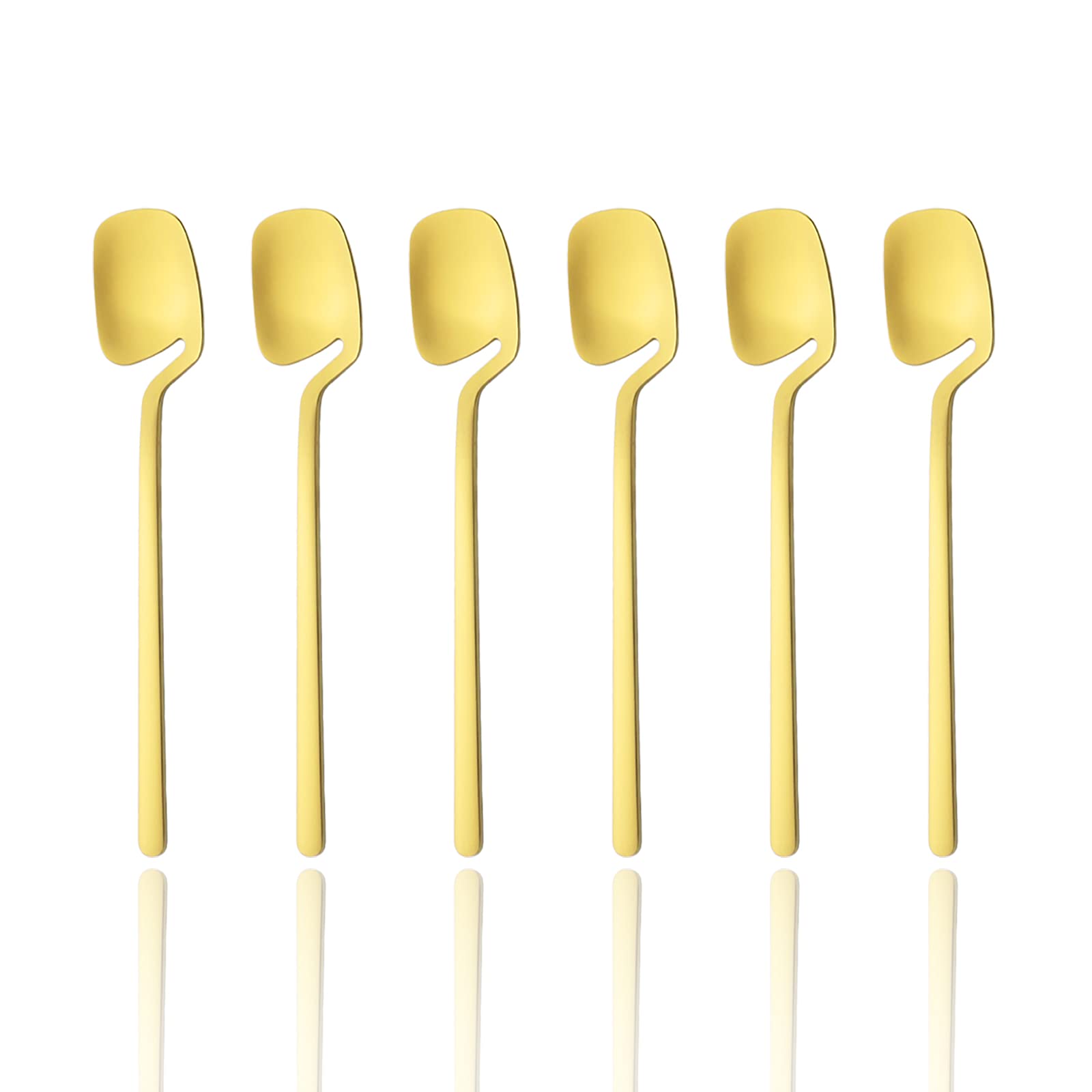 Snplowum 6Pcs Matte Gold Teaspoon, 5.4-inch Hangable & 18/10 Stainless Steel Coffee Drinks Tea Spoons Ice Cream Spoon