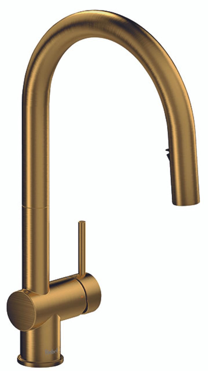 Riobel Azure Mixer With Pull Down Spray Brushed Gold Kitchen Tap from B&Q