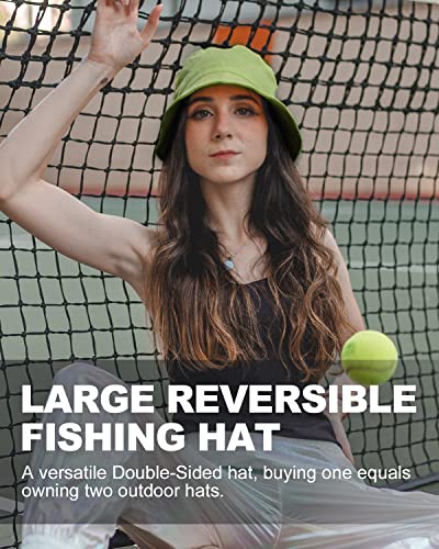 Image of XXL Oversize Bucket Hat Reversible, XL L M S Fisherman Sun Cap With Chin Strap, Travel Beach Outdoor Hat For Men Women