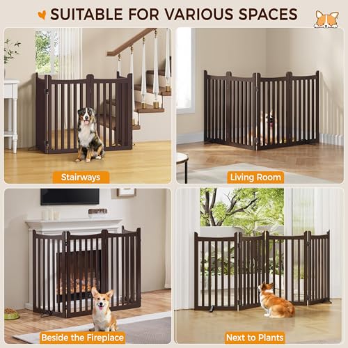Image of Yaheetech 36in 4-Panel Wooden Freestanding Pet Gate for Indoors Espresso | Dog Fence with 2 Support Feet for Stairs /Doorways /Kitchen, Foldable for Storage,Easy Assembly,Ideal for Small /Medium Pets