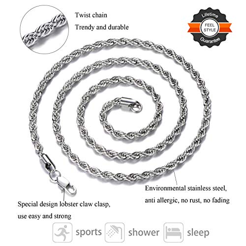 Feel Style Men Silver Plated Chain Necklace Twist Rope Chain For Men 3Mm 16 Inch Necklaces Jewelry #TOP1