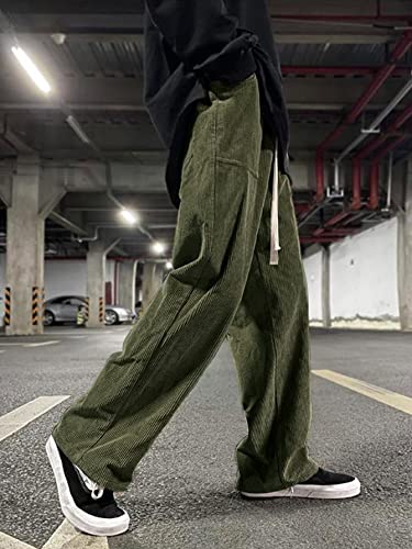 Floerns Men's Loose Fit Corduroy Elastic Waist Slant Pocket Straight Leg Pants4