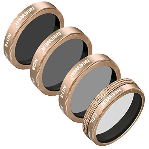 Neewer 4 Pieces Lens Filters Kit for Autel X-Star Drone, Includes CPL ND4 ND8 ND16 Filters, Made of Ultra High Definition Glass and Aluminum Frame (Gold)
