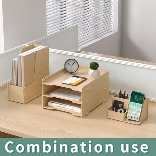 NUODWELL Wooden Desk Tidy Organiser Set -3 Tier Paper Letter Tray/A4 File Document Holder/Pen Holder - Image 4