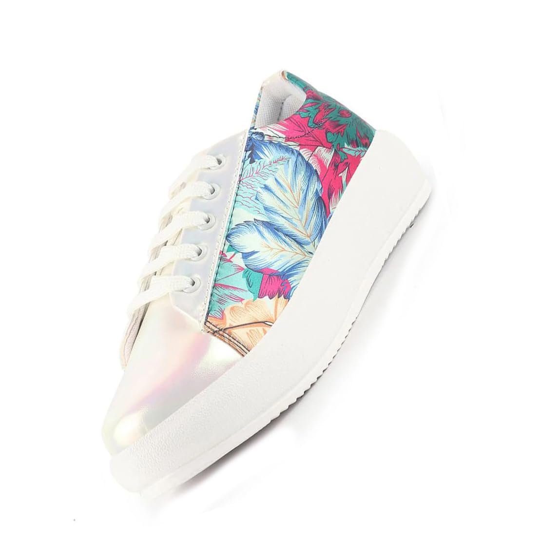 Women Glossy Floral Print Lace Up Party Sneakers | Platform Height Enhancer Casual Shoes | Memory Cushion Insole-image-13