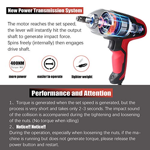 GETUHAND Electric Impact Wrench 1/2 Inch & 12 Volt 400N.M 300ft-lbs Max Torque with 1/2" Strong Square Drive, Portable Car Impact Wrench Kit with Sockets and Carry Case - Thumbnail 6