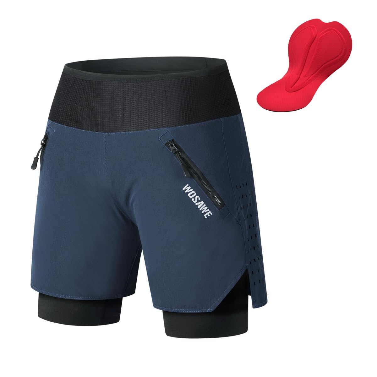 WOSAWE Short de Cyclisme Homme Respirant 4D Rembourré Demi-Pantalon de Sport 2 en 1 Bas de Course
