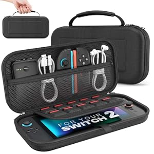 MoKo Carrying Case for Nintendo Switch 2 2025, Protective Hard Shell Portable Travel Carry Case Pouch Holds 10 Cartridges w/Pockets for Switch 2 Accessories and Games, Black