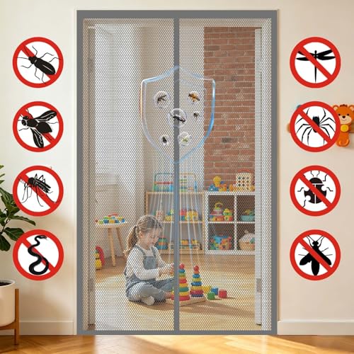 Moustiquaire porte 128 x 236 cm gris rideau magnétique sans perçage - 4