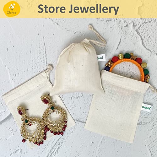 Image of Clarkia 50 Pcs Drawstrings Cotton Bags Muslin Cloth Storage Reusable Pouches for Jewelry Tea Spices Herbs Fruits DIY Wedding Party Gift Bags Craft (3 inch x 4 inch)