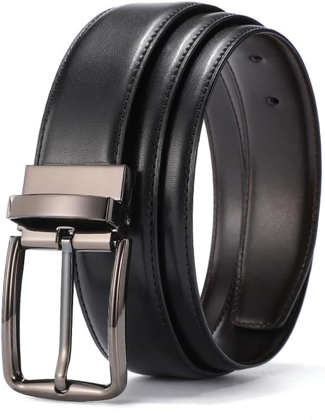 Ceinture en cuir véritable réversible à trou élargi pour jeans noirs