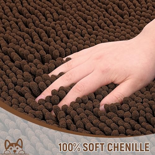 Image of Absorbent Dog Door Mat for Muddy Paws, 48 inch x 36 inch Chenille Indoor Mats for Entryway, Trap Dirt Front Door Mat Indoor Entrance Washable Non Slip Soft Brown