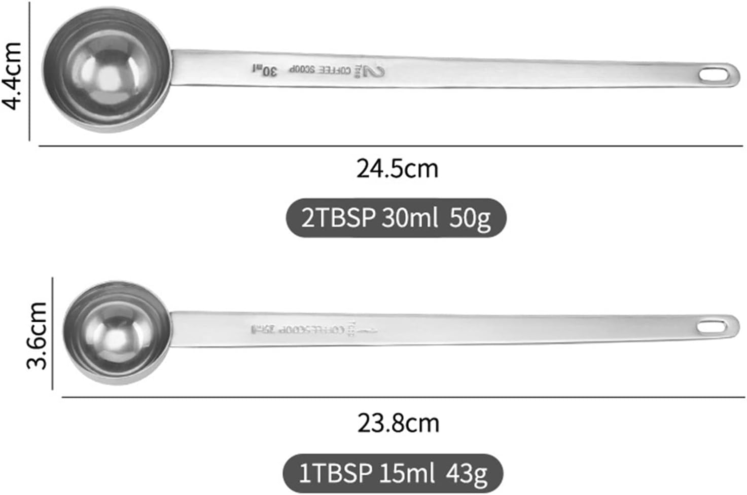 Coffee Scoops 2pcs Coffee Spoon Stainless Steel Long Handle Measuring Scoop, Tablespoon Suitable For Restaurant,Cafe or Home Use (15ML,30ML)