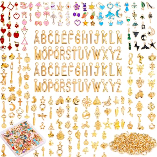 Modacraft 402 Pcs Charms for Jewelry Making with Jump Rings, 3 Types Bulk Assorted Enamel KC Letter Charm for DIY Necklace Bracelet Earring Keychain Craft Supplies