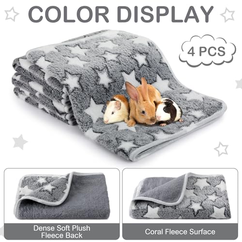 Image of Reginary 4 Pcs Waterproof Guinea Pig Blankets Washable Small Animal Fleece Bedding Absorbent Guinea Pig Cage Liners Reusable Pet Pee Pad Sleep Mat for Hamster Ferret (Gray Star,24 x 16 Inch)