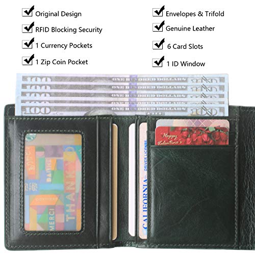 Small Leather Pocket Wallet for Women Bifold Zip Coin Purse RFID Blocking Women's Credit Card Holder Dark Turquoise