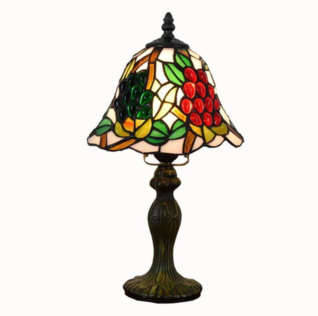 Lampa biurkowa w stylu Retro Art Stained Glass'ego witraż w stylu wiktoriańskim lampy stołowe 8 cali czerwone zielone koraliki winogronowe do salonu antyczne biurko nocna sypialnia