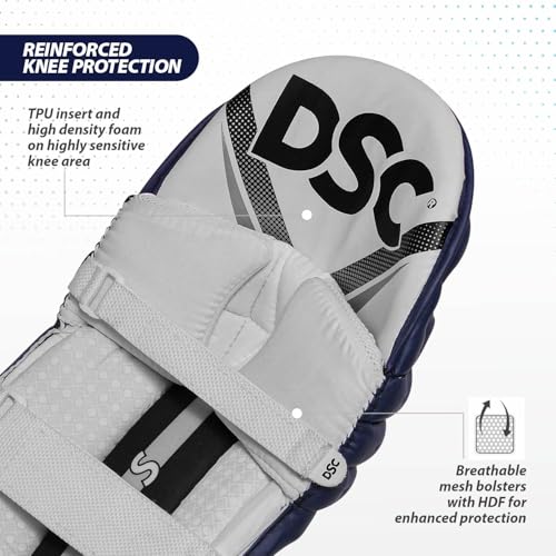 Image of DSC Pro X Cricket Batting Legguard | Material: Polyurethane | Lightweight & Flexible | Enhanced Durability | PVC Instep | Offer Exceptional Longevity | Color: Navy Blue | Size: Mens RH