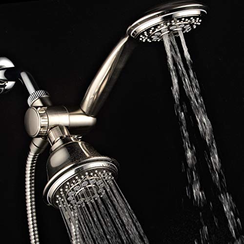 Aquaspa 6-In-1 High-Pressure Shower Head/Hand Held Showerhead Combo With Two Overhead And Low-Reach Wall Brackets, 3-Way Water Diverter & Stainless Steel Hose/Brushed Nickel Finish/By Hotelspa #TOP5