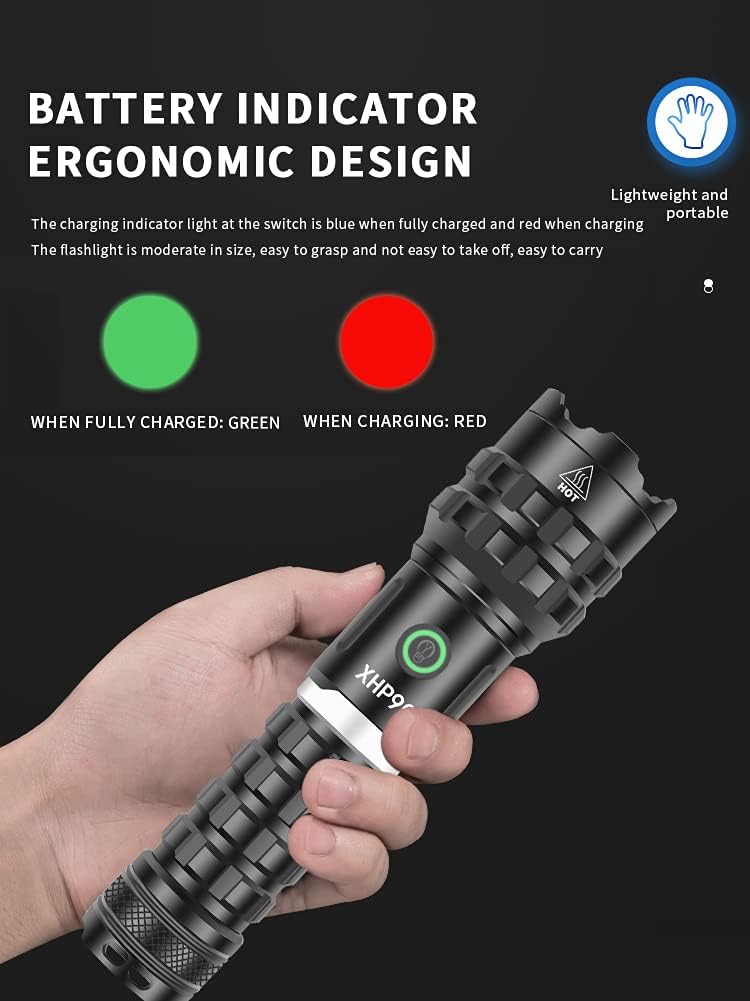 BESTSUN 20000 Lumens LED XHP90 Flashlight, Rechargeable Tactical LED XHP90 Flashlights Powerful Handheld Lamp with 5 Modes Waterproof Zoomable Torch Lamp for Hiking, Fishing, Camping, Emergency - - 