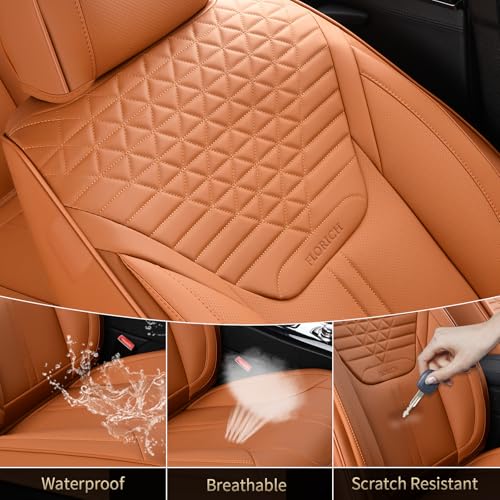 Image of FLORICH Car Seat Covers for Front Seats, Universal Seat Cushion 2 Seats, Car Seat Protector Waterproof, Premium Leather Automotive Seat Covers for Most Cars, Sedans, SUVs, and Trucks-Brown