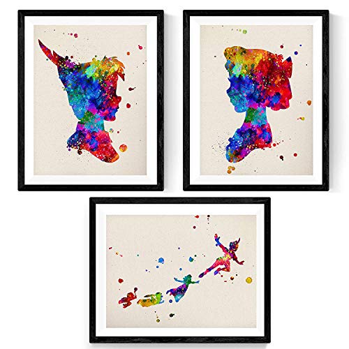 Nacnic Set de 3 láminas para enmarcar Estilo Acuarela. Posters con imágenes de Peter Pan,...