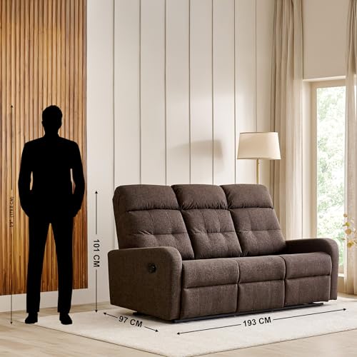 Image of Home Centre | Helios Toledo Fabric 3-Seater Recliner | Recliner Sofa for Living Room | Solid Wood | Brown | 1 Year Warranty