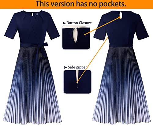 VFSHOW Womens Elegant Patchwork Belted Work Business Office Casual Party Pleated A-Line Midi Dress4