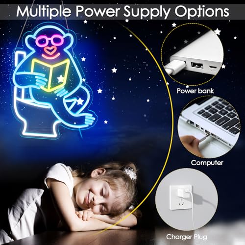 Image of Funny Animals Bathroom Neon Sign Led Neon Lights Neon Signs for Bedroom Led Sign USB Powered Neon Signs for Wall Decor Dimmable for Christmas Thanksgiving Birthday Party Girls Gifts