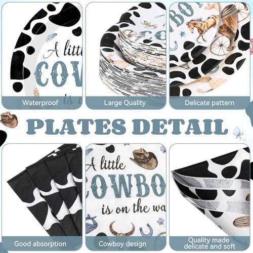 Image of Funnymoom 452 Pcs Cowboy Baby Shower Party Decorations Include a Little Cowboy Is on the Way Paper Plates Napkins Cups Tablecloth Cutlery Straws for girl Girl Baby Shower Party Supplies