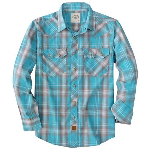Dubinik® Camisas para Hombre Vaqueras Manga Larga de Algodón con Botones a Presión Estilo Western de Trabajo Tipo Leñador Azul Cielo y Gris 2XL