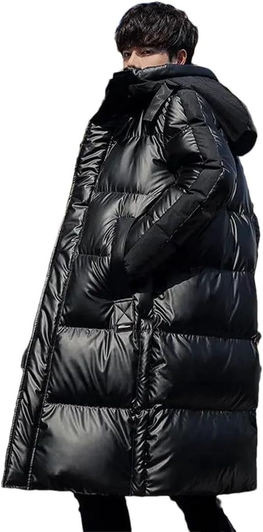 Haitpant Men's Down Jacket Winter Jackets Bright Face Parkas Warm Puffer Jacket Goose Hooded Loose Long Coat