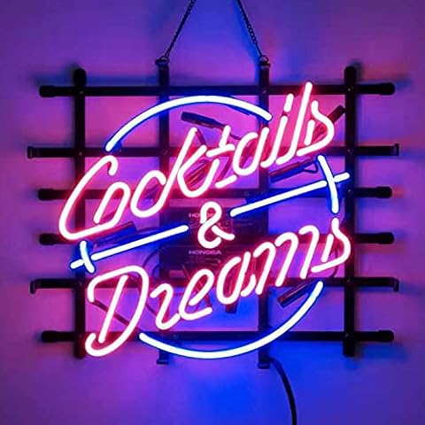 Cocktails and Dreams Beer Neon Light Sign Handmade Real Glass Neon Tube Beer Bar Pub Party Wall Window Display Home Bedroom Garage Decoration Cover