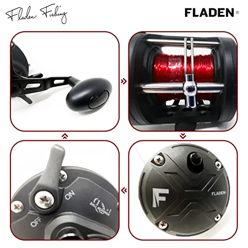 FLADEN Fishing - Warbird 3011 Multiplier Reel (Right Hand) 1+1 Ball Bearing Level Wind Pre Spooled 0.60mm / 45lbs Red Line [11-543011], Black - Image 2